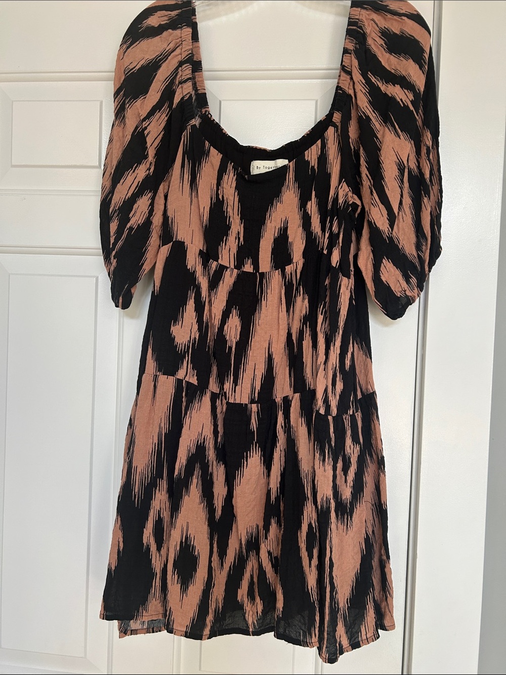 By Together Black and Tan, fully lined Abstract Print Mini Dress